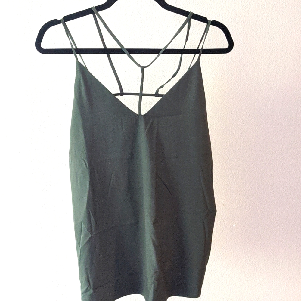 Forest Green, silky, strappy tank top, small